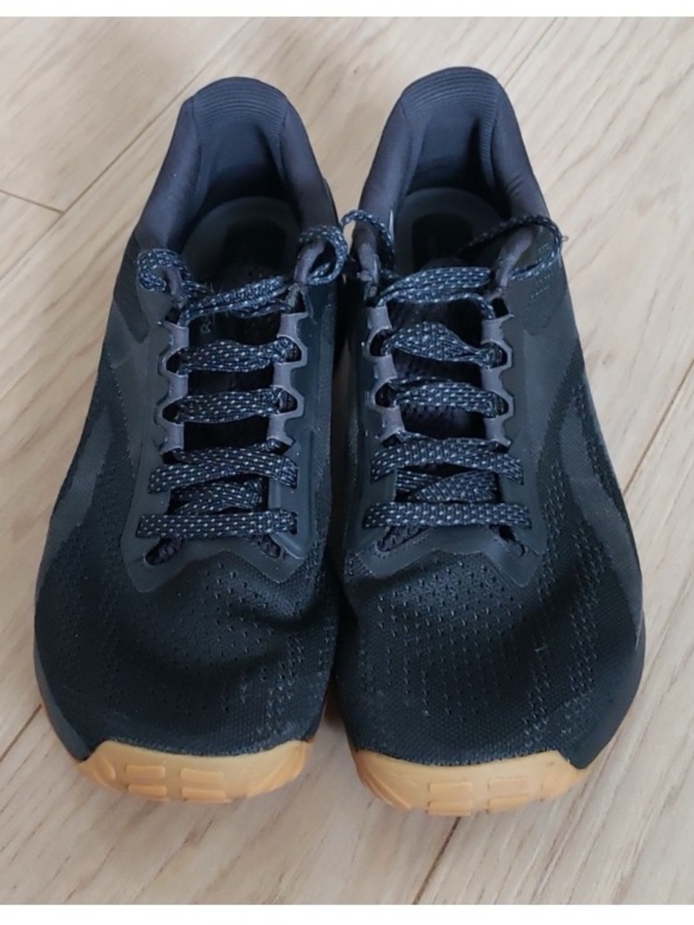 X1 Reebok Nanos Men's Black Athletic Sneakers with Gum Sole